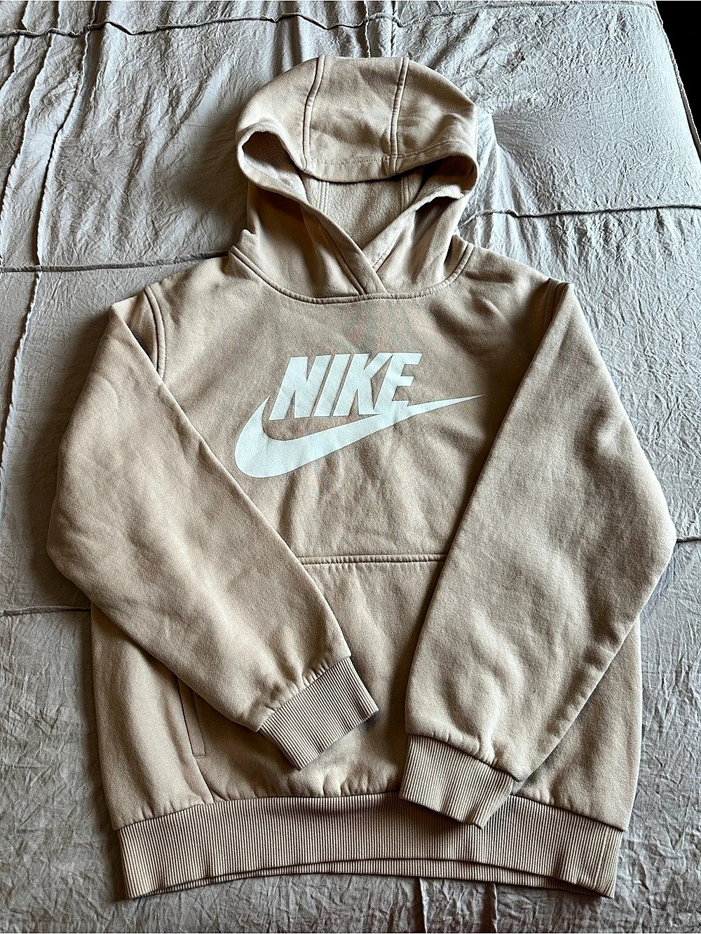 Nike Boys Fleece Hoodie Kids M 10-12 Beige Swoosh